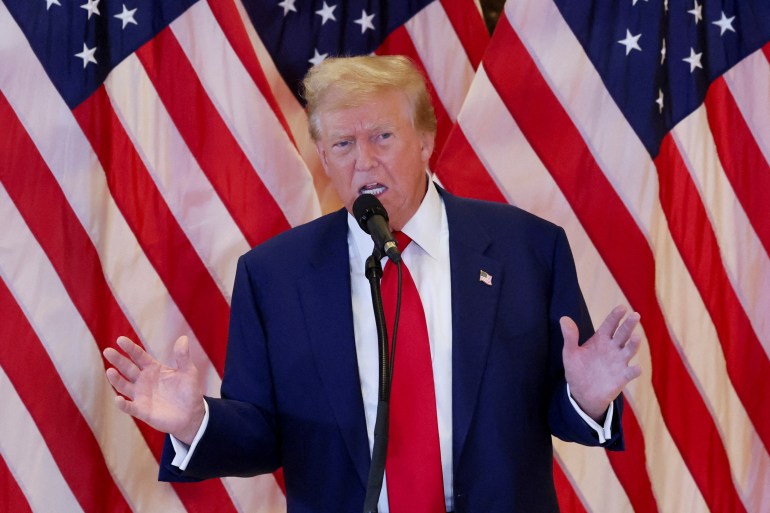 Republican presidential candidate and former U.S. President Donald Trump speaks during a press conference, the day after a guilty verdict in his criminal trial over charges that he falsified business records to conceal money paid to silence porn star Stormy Daniels in 2016, at Trump Tower in New York City, U.S., May 31, 2024. REUTERS/Brendan McDermid