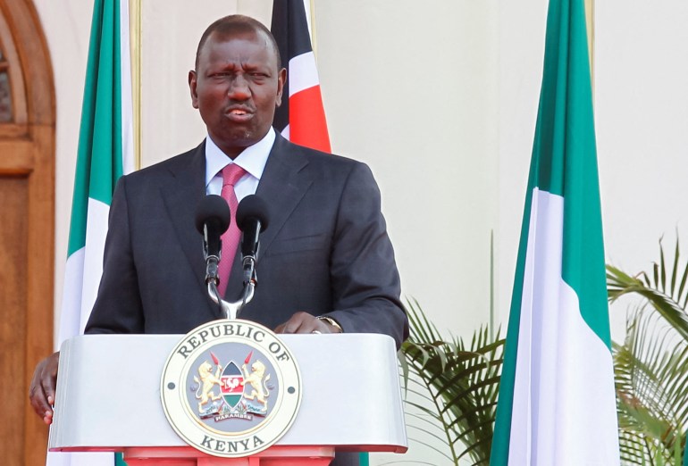 Kenya's President William Ruto addresses a joint news conference with Italian President Sergio Mattarella at the State House in Nairobi, Kenya, March 14, 2023. REUTERS/Monicah Mwangi