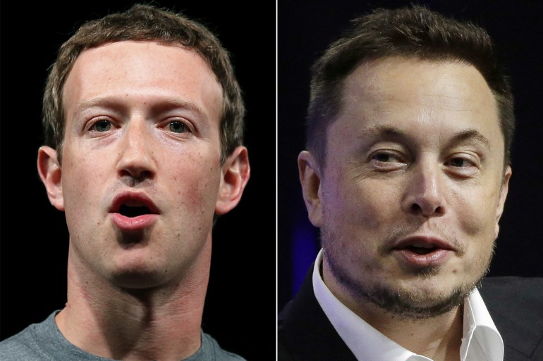 Musk Zuckerberg Fight This combo of file images shows Facebook CEO Mark Zuckerberg, left, and Tesla and SpaceX CEO Elon Musk. Elon Musk and Mark Zuckerberg are ready to fight, offline. In a now-viral back-and-forth seen on Twitter and Instagram this week, the two tech billionaires seemingly agreed to a “cage match” face off. (AP Photo/Manu Fernandez, Stephan Savoia)