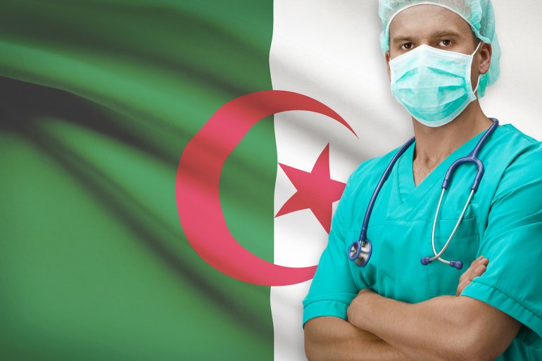 Surgeon with flag on background - Algeria