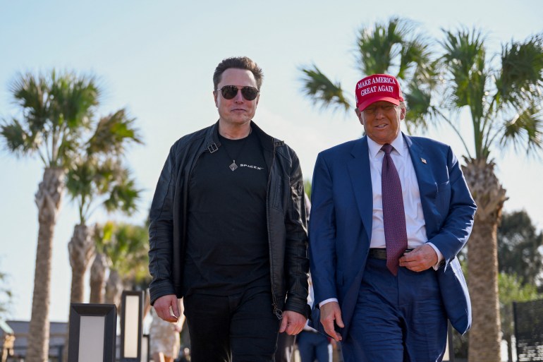 U.S. President-elect Donald Trump walks with Elon Musk before attending a viewing of the launch of the sixth test flight of the SpaceX Starship rocket, in Brownsville, Texas, U.S., November 19, 2024 . Brandon Bell/Pool via REUTERS TPX IMAGES OF THE DAY