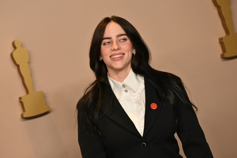 US singer-songwriter Billie Eilish pose in the press room after wnning the Oscar for Best Original Song for "What Was I Made For" during the 96th Annual Academy Awards at the Dolby Theatre in Hollywood, California on March 10, 2024. (Photo by Robyn BECK / AFP)