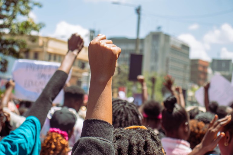 Nairobi, Kenya- 12.10.2024: Anti Femicide protesters marching on the streets demonstrating against the rise of femicide cases in Kenya.