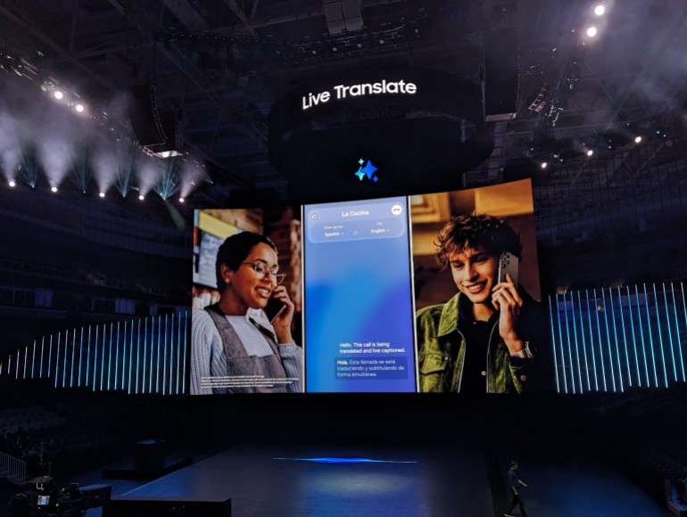 Samsung vice president of product management Drew Blackard unveils new flagship Galaxy phones packed with artificial intelligence features at a media event in the Silicon Valley city of San Jose, California on January 17, 2024. (Photo by Glenn CHAPMAN / AFP)