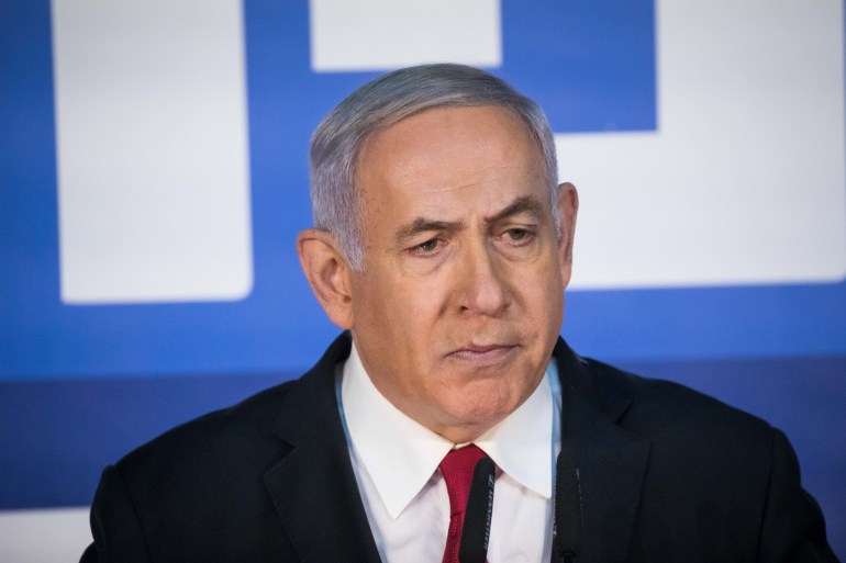 JERUSALEM, ISRAEL - FEBRUARY 28: (ISRAEL OUT) Israeli Prime Minister Benjamin Netanyahu giving a statement to reporters in his offices on February 28, 2019 in Jerusalem, Israel. Israel's Attorney General Avichai Mendelblit announced on Thursday his decision to indict Prime Minister Benjamin Netanyahu for bribery, fraud and breach of trust in three separate cases, pending a hearing. (Photo by Lior Mizrahi/Getty Images)