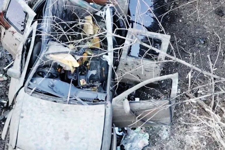 A drone attack on a military car which killed three Ukrainian soldiers (Photo: Fifth Assault Brigade)
