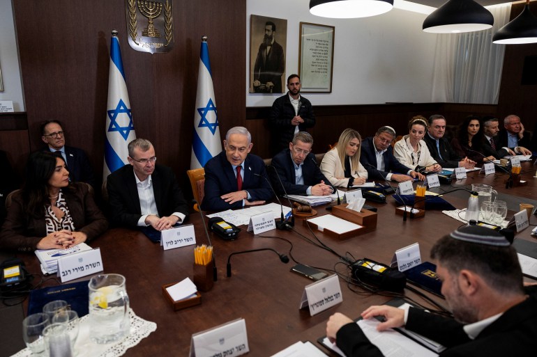 Israeli Prime Minister Benjamin Netanyahu attends the weekly cabinet meeting at the Prime Minister's office in Jerusalem, December 10, 2023 REUTERS/Ronen Zvulun/Pool