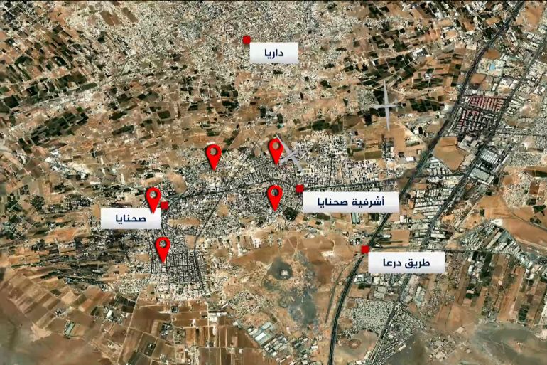خريطة لدمشق تظهر فيها كل من صحنايا وأشرفية صحنايا