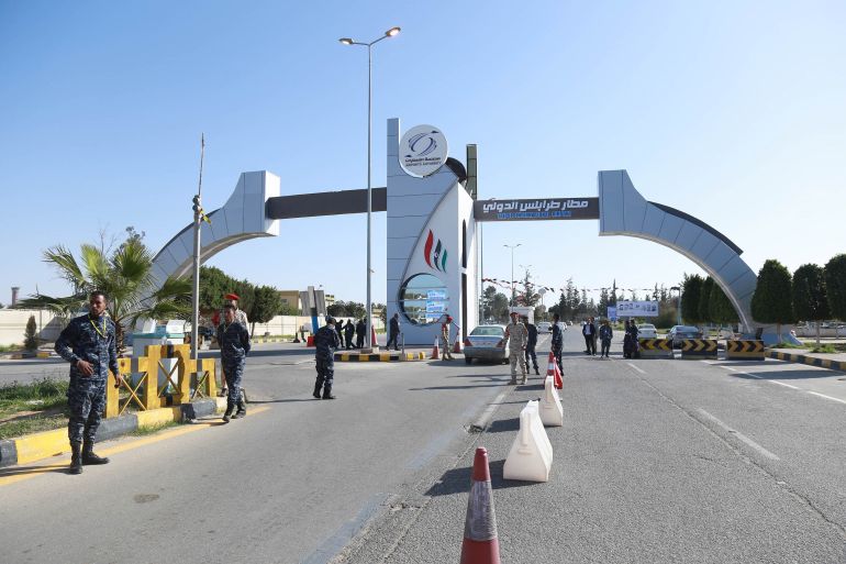 TRIPOLI, LIBYA - FEBRUARY 16: Entrance of the airport is seen during the reopening ceremony of Tripoli International Airport in Tripoli, Libya on February 16, 2017. Tripoli International Airport was severely damaged in the clashes that took place in the area two years ago. (Photo by Hazem Turkia/Anadolu Agency/Getty Images)