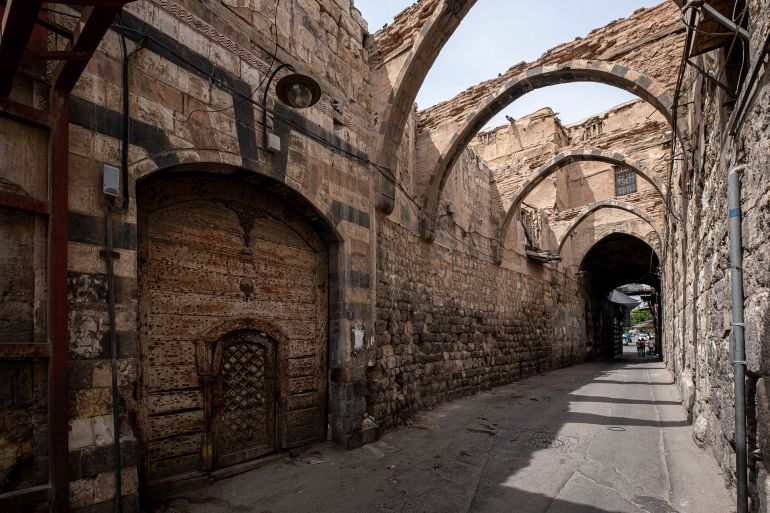 Historical oriental architecture in alley of old city of Damascus