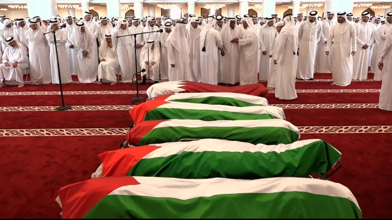 تشييع شهداء القصف الإسرائيلي على مكتب حماس في الدوحة