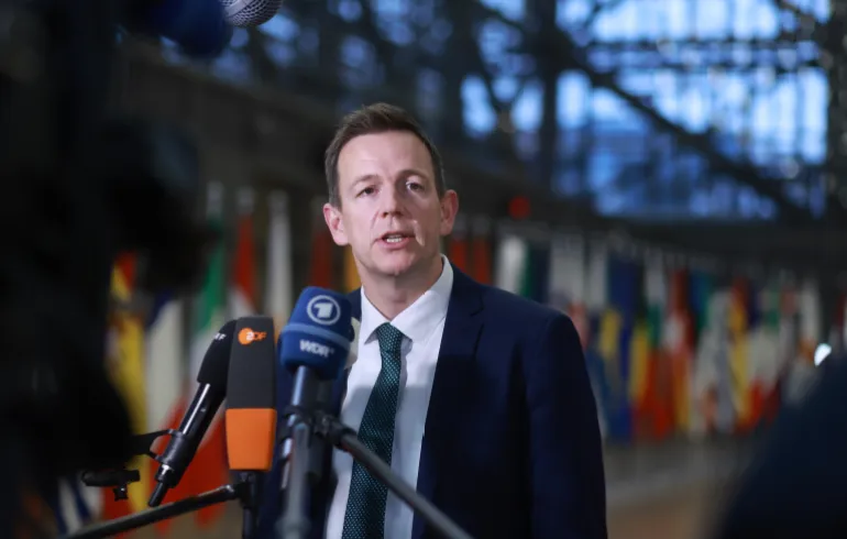 epa12578109 Danish Minister for Integration Rasmus Stoklund speaks to the press during a European Interior Ministers meeting in Brussels, Belgium, 08 December 2025. EU Home Affairs Ministers are working to finalize the first Annual Solidarity Pool (starting June 2026) under the Migration Pact, deciding on contributions (relocations/funds) from member states to support those under pressure, while also advancing new laws for faster asylum processing and returns, including mandatory border procedures for certain applicants and clear rules for safe countries, aiming for quicker decisions and increased return efficiency. EPA/OLIVIER HOSLET