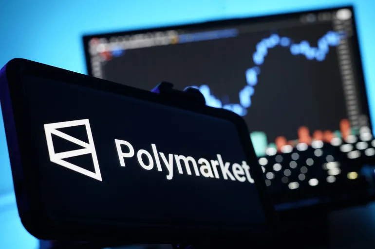 New York City, New York - August 1 2025: Polymarket Prediction Market Platform Logo On Digital Screen With Stock Market Graph Background; Shutterstock ID 2660861615; purchase_order: aj; job: ; client: ; other: