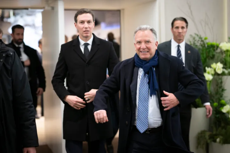 epa12664976 Jared Kushner (L), American Businessman and Steve Witkoff (R), United States Special Envoy to the Middle East and special envoy for peace missions walk in the corridors during the 56th annual meeting of the World Economic Forum (WEF) in Davos, Switzerland, 20 January 2026. The 2026 summit, running from 19 to 23 January and held under the theme 'A Spirit of Dialogue,' brings together global political leaders, corporate executives, and scientists to address international challenges. EPA/GIAN EHRENZELLER
