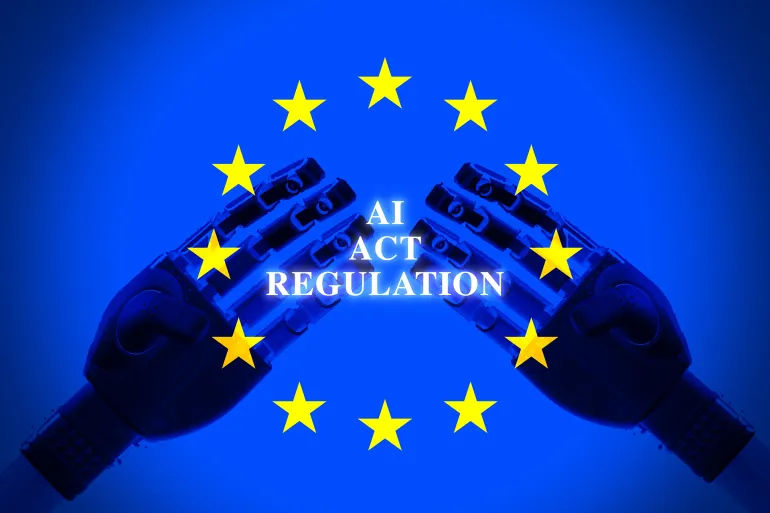 Concept of the EU recently adopted the AI Act, ushering in new restrictions on Artificial Intelligence use cases and mandating transparency; Shutterstock ID 2446024441; purchase_order: aj; job: ; client: ; other: