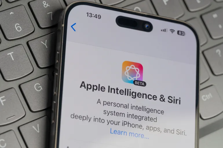 New York, USA - November 26, 2024: Apple Intelligence and SIri menu on screen in keyboard button background close up view; Shutterstock ID 2551334869; purchase_order: ا; job: ; client: ; other: