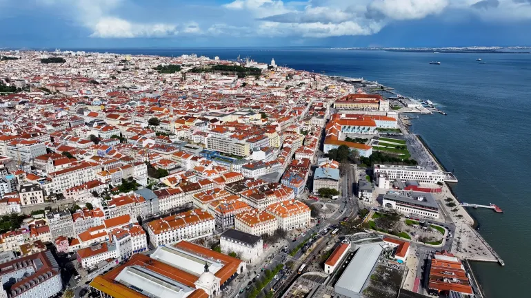 Lisbon Skyline At Lisbon In District Of Lisbon Portugal. Coastline Scenery. Beautiful Cityscape. Lisbon ...