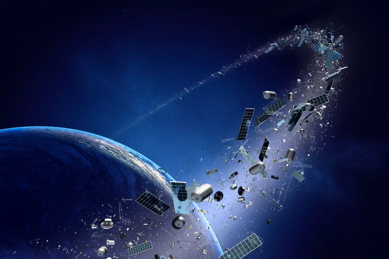 Space junk orbiting around earth - Conceptual of pollution around our planet (Texture map for 3d furnished by NASA)