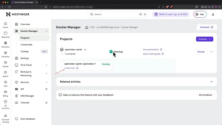 لطقة شاشة لخطوات تثبيت "أوبن كلو" بشكل سهل في "هوستنغر"
