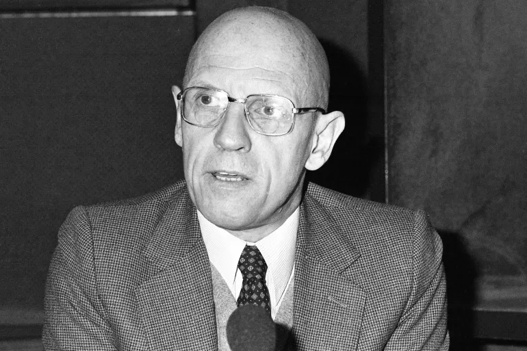 French philosopher Michael Foucault in a studio during a radio broadcast in Paris, France, on December 16, 1981. (AP Photo/Duclos)