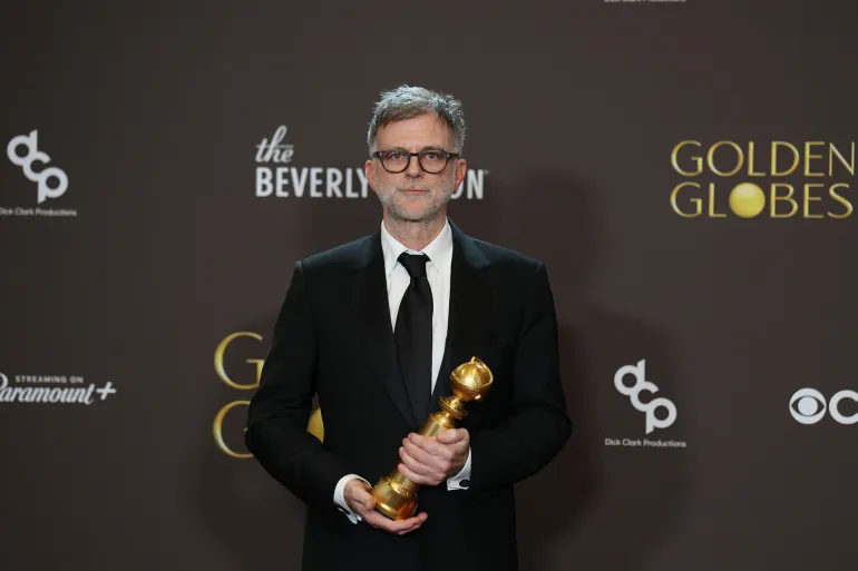 Beverly Hills, CA January 11, 2026 Paul Thomas Anderson holds his Award for Best Motion Picture - Musical or Comedy for "One Battle After Another" at the 2026 Golden Globes (83rd Annual Ceremony) held at the Beverly Hilton in Beverly Hills, CA on Sunday, January 11, 2026. (Allen J. Schaben/Los Angeles Times via Getty Images)