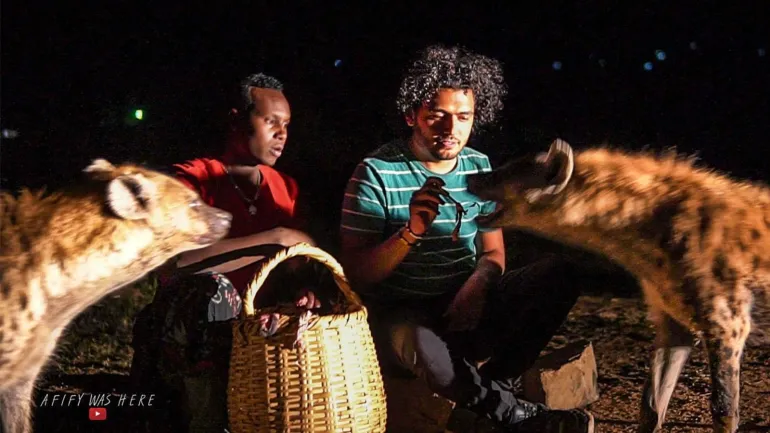 Said سعيد - محمد العفيفي مع أحد سكان مدينة هرر- اطعام الضباع في حدود مدينة هرر- هرر توجد شرق اثيوبيا - شاهد أفريقيا التي لا تعرفها مع السندباد المصري "محمد العفيفي"