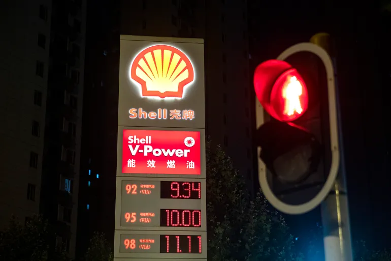 WUHAN, CHINA - JUNE 15: (CHINA OUT) Prices are displayed at a Shell gas station on June 15, 2022 in Wuhan, Hubei province, Oil prices will rise to 390 yuan per ton for gasoline and 375 yuan per ton for diesel as of June 15, 2022. According to local media reports there have been ten oil price hikes in China this year. (Photo by Getty Images)