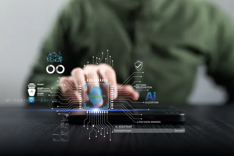 virtual ai content image recognition enables smart automation business decision. artificial intelligence algorithm assistant executes voice command communication agent data optimization