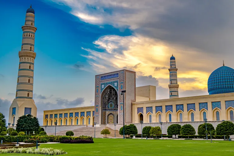 SOHAR, OMAN - MAR 8, 2024: Sultan Qaboos Grand Mosque in Sohar, Oman; Shutterstock ID 2501247511; purchase_order: aj; job: ; client: ; other:
