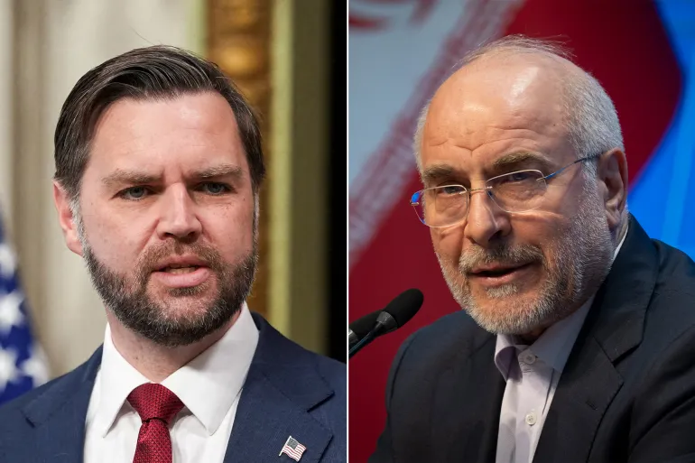 صورة تجمع جي دي فانس ورئيس البرلمان الايراني باقر قاليباف