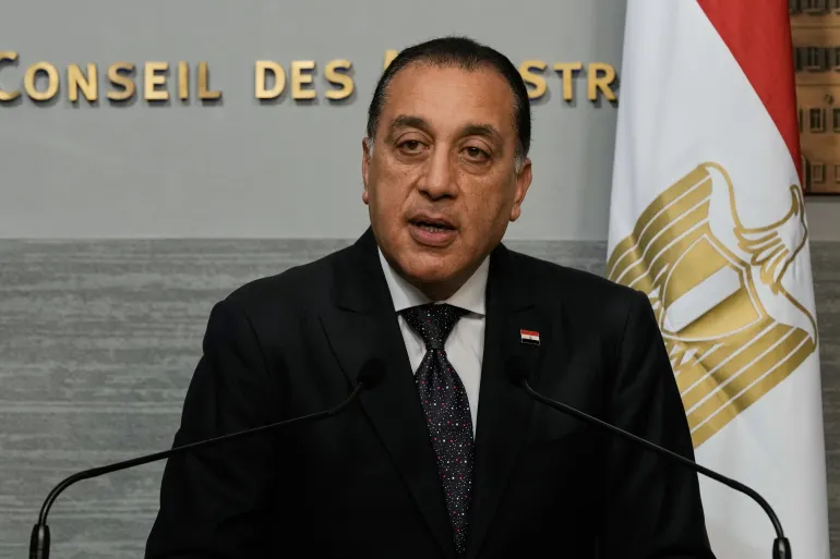 Egypt's Prime Minister Mostafa Madbouly, left, gives a statement with his Lebanese counterpart Nawaf Salam at the government palace in Beirut, Lebanon, Friday, Dec. 19, 2025. (AP Photo/Bilal Hussein)