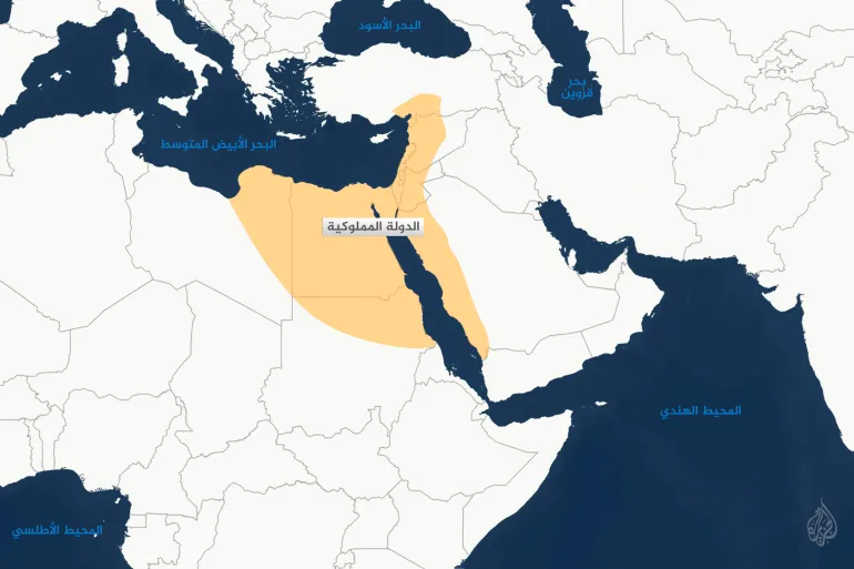 خريطة تاريخية تظهر حدود الدولة المملوكية