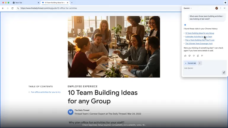 ميزة الذكاء الاصطناعي الشخصي الاختبارية تتذكر ما قمت بتصفحه في السابق (غوغل)