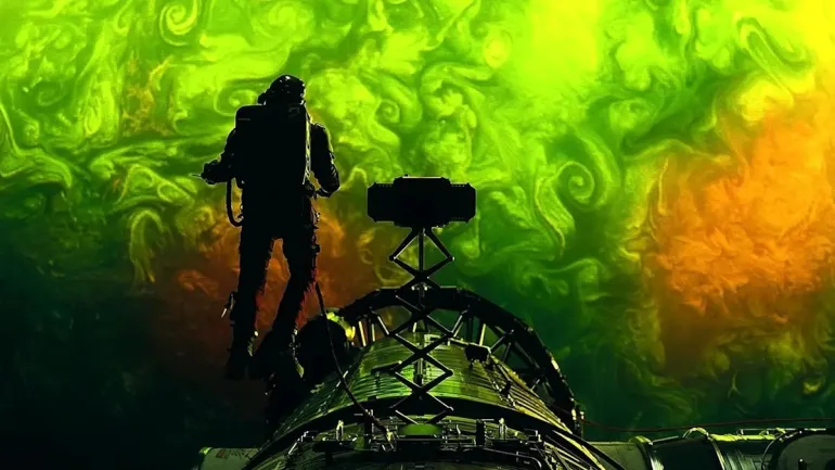 Grace floats in space above the planet Adrian in "Project Hail Mary" (2026) - Amazon Studios