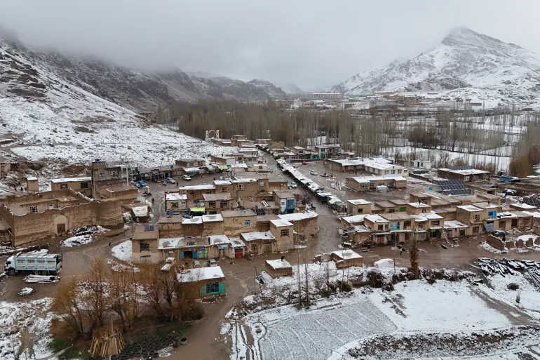 A view of a snow-covered area in Ghazni province on April 2, 2026. (Photo by AFP)