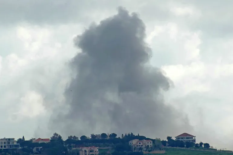 Smoke rises from the site of an Israeli strike on the outskirts of the southern Lebanese village of Choukine, on April 9, 2026.