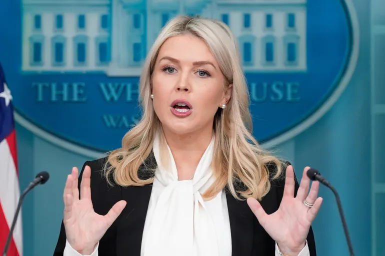 White House press secretary Karoline Leavitt speaks with reporters in the James Brady Press Briefing Room at the White House, Wednesday, March 4, 2026, in Washington. (AP Photo/Alex Brandon)