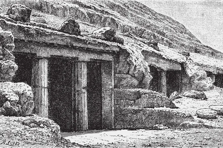 Tombs of Beni Hasan / vintage illustration from Brockhaus Konversations-Lexikon 1908