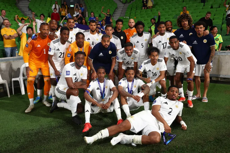 MELBOURNE, AUSTRALIA - MARCH 31: Curacao pose following the FIFA Series match between Australia Socceroos and Curacao at AAMI Park on March 31, 2026 in Melbourne, Australia. (Photo by Graham Denholm/Getty Images)