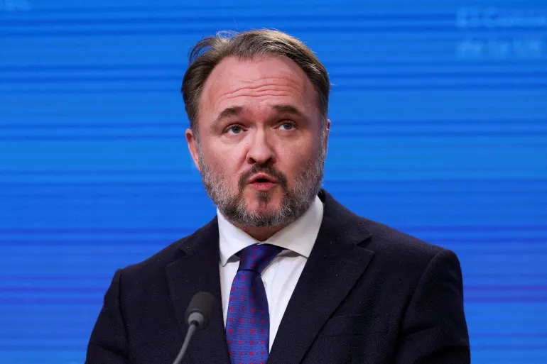 FILE PHOTO: Dan Jorgensen, European Commissioner for Energy and Housing, speaks during a closing press conference at a European Union Energy and Foreign Affairs ministers meeting in Brussels, Belgium, March 16, 2026. REUTERS/Omar Havana/File Photo