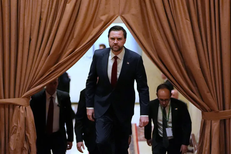 U.S. Vice President JD Vance arrives for a meeting with Pakistan's Prime Minister Shehbaz Sharif in Islamabad, Pakistan, for talks about Iran, April 11, 2026. Jacquelyn Martin Pool/Pool via REUTERS