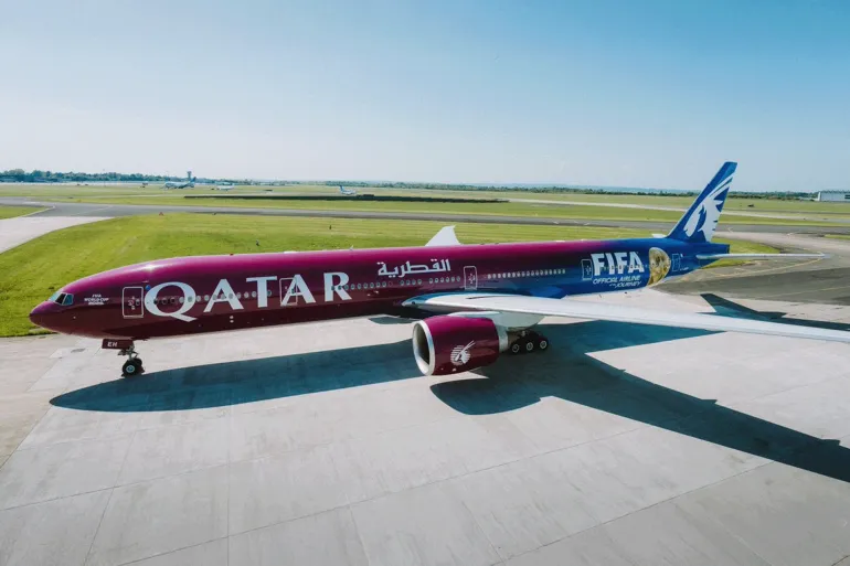 المصدر: حساب الخطوط الجوية القطرية @qatarairwaysar على إكس طائرة الخطوط القطرية المشاركة في كأس العالم 2026 https://x.com/qatarairwaysar/status/2058981728543514994?s=20