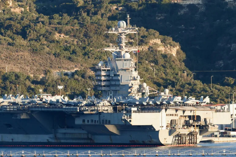 US aircraft carrier USS Gerald Ford is pictured docked at Souda Bay in the Greek Mediterranean island of Crete, on February 24, 2026.