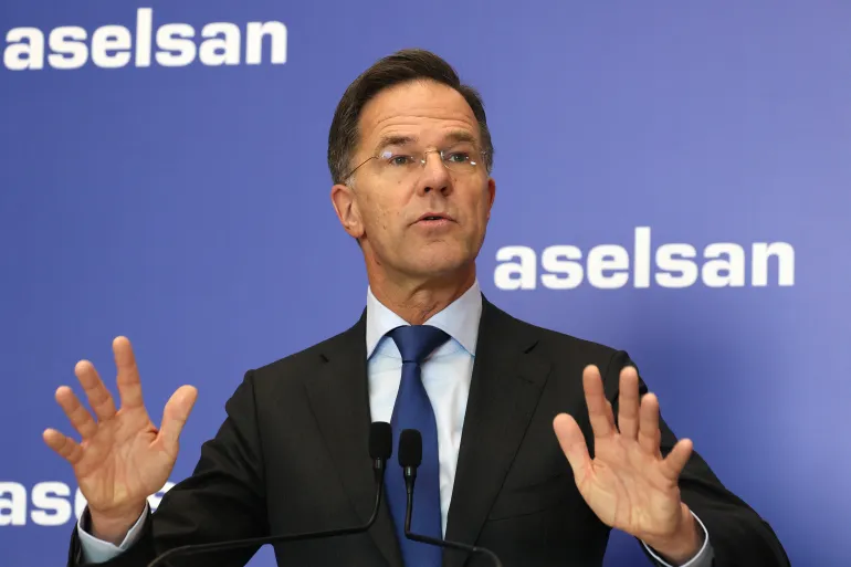 NATO Secretary General Mark Rutte delivers a speech at Aselsan Defence company as part of his official visit to Turkey, in Ankara on April 22,2026.