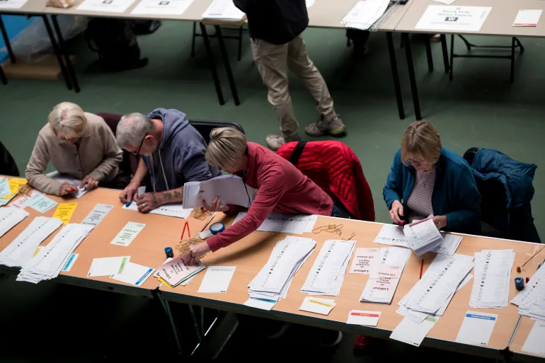 SUNDERLAND, ENGLAND - MAY 08: The count takes place in Sunderland city City Council local election at Silksworth Community Pool, Tennis and Wellness Centre on May 08, 2026 in Sunderland, England. The council has been Labour since its formation in the 1970s. Boundary changes mean that this is the first all out election in 20 years with more than 350 candidates standing for the 75 city council seats. It is a target for Reform UK, who swept to power in neighbouring Durham County Council last year. (Photo by Ian Forsyth/Getty Images)