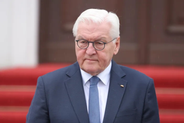 BERLIN, GERMANY - MARCH 30: Germany's President Frank-Walter Steinmeier waits for Syrian President Ahmed al-Sharaa at the Bellevue Palace on March 30, 2026 in Berlin, Germany. Al-Sharaa is on his first visit to Berlin since taking office. He is meeting with German leaders and taking part in an economic round table. (Photo by Michele Tantussi/Getty Images)