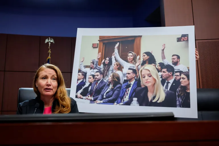 U.S. Representative Melanie Stansbury (D-NM) speaks during a field hearing by the Democrats on the House Oversight Committee, as part of their investigation into Jeffrey Epstein, in West Palm Beach, Florida, U.S., May 12, 2026. REUTERS/Marco Bello