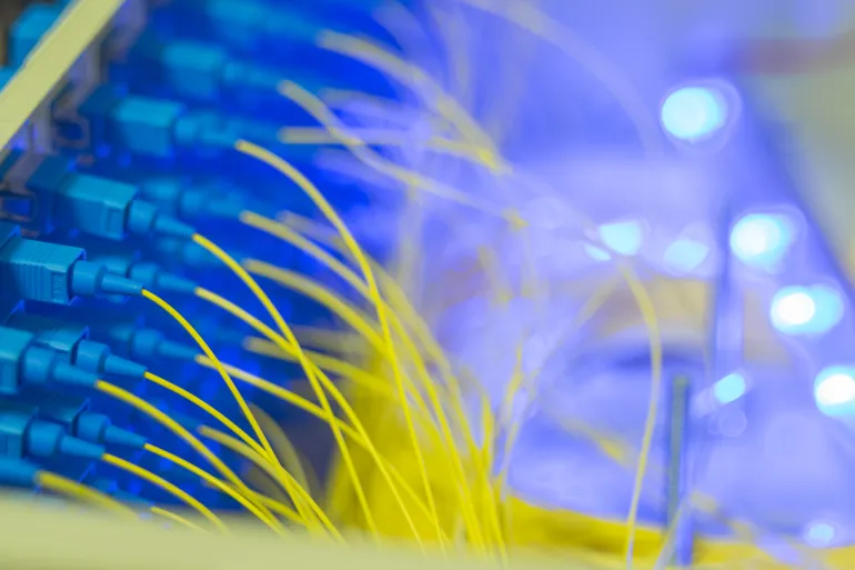 Network communication equipment. Optical Fiber Distribution Frame is in the server room of the data center.High-speed Internet connection. Selective focus