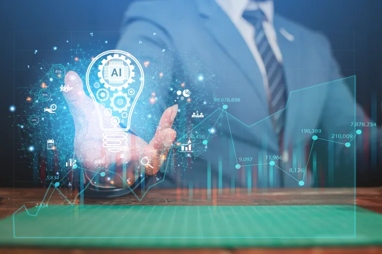 Business people develop business ideas in a new era, using AI as a cog in driving online commerce systems. The concept of a new normal business model