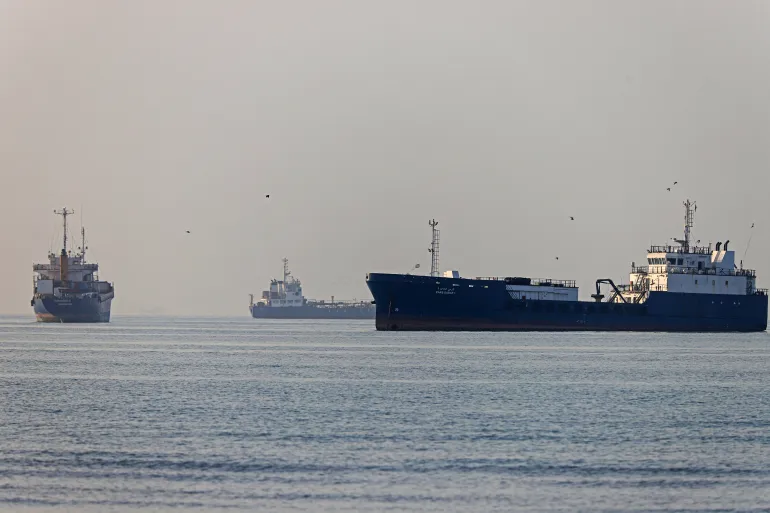 In this picture obtained from Iran's ISNA news agency on June 1, 2026, vessels sail at Suru Beach in Bandar Abbas along the Strait of Hormuz.